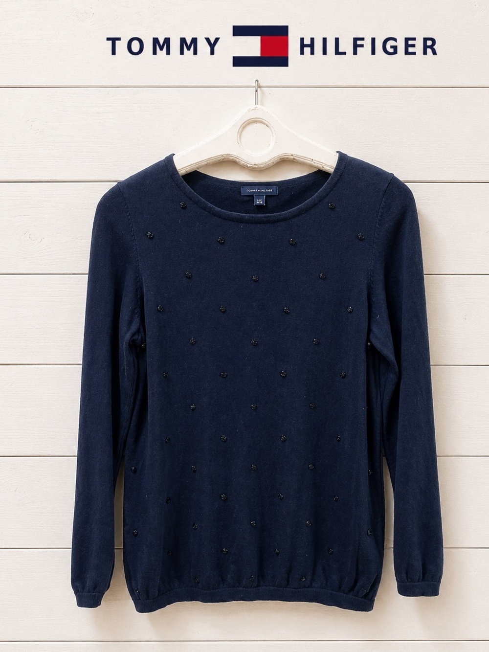 TOMMY HILFIGER – L – Navy blue beaded sweater